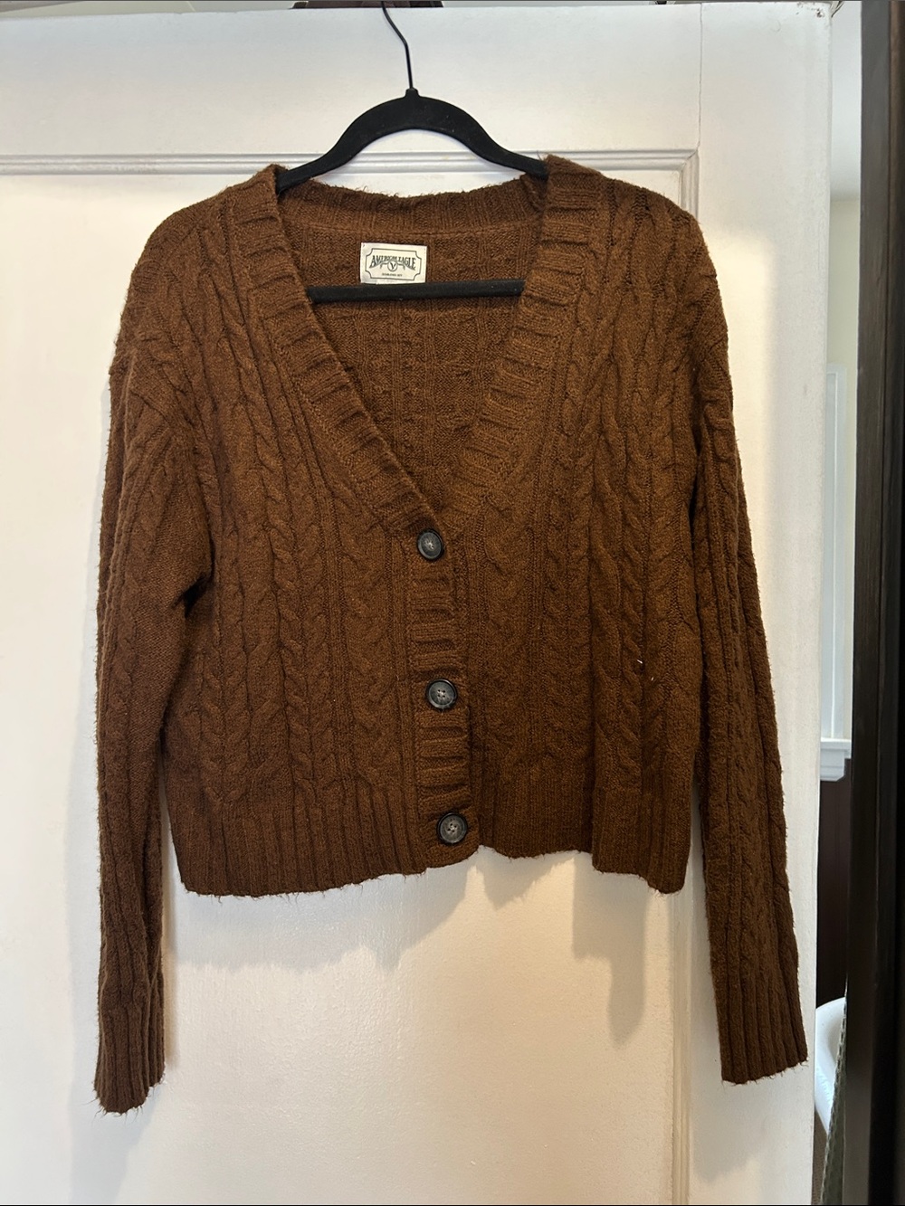 Abercrombie & Fitch Chocolate Brown Cable-Knit V-Neck Button Cardigan